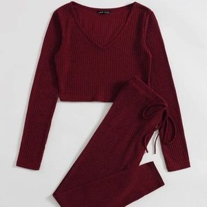 Burgundy Crop Top & Legging Set